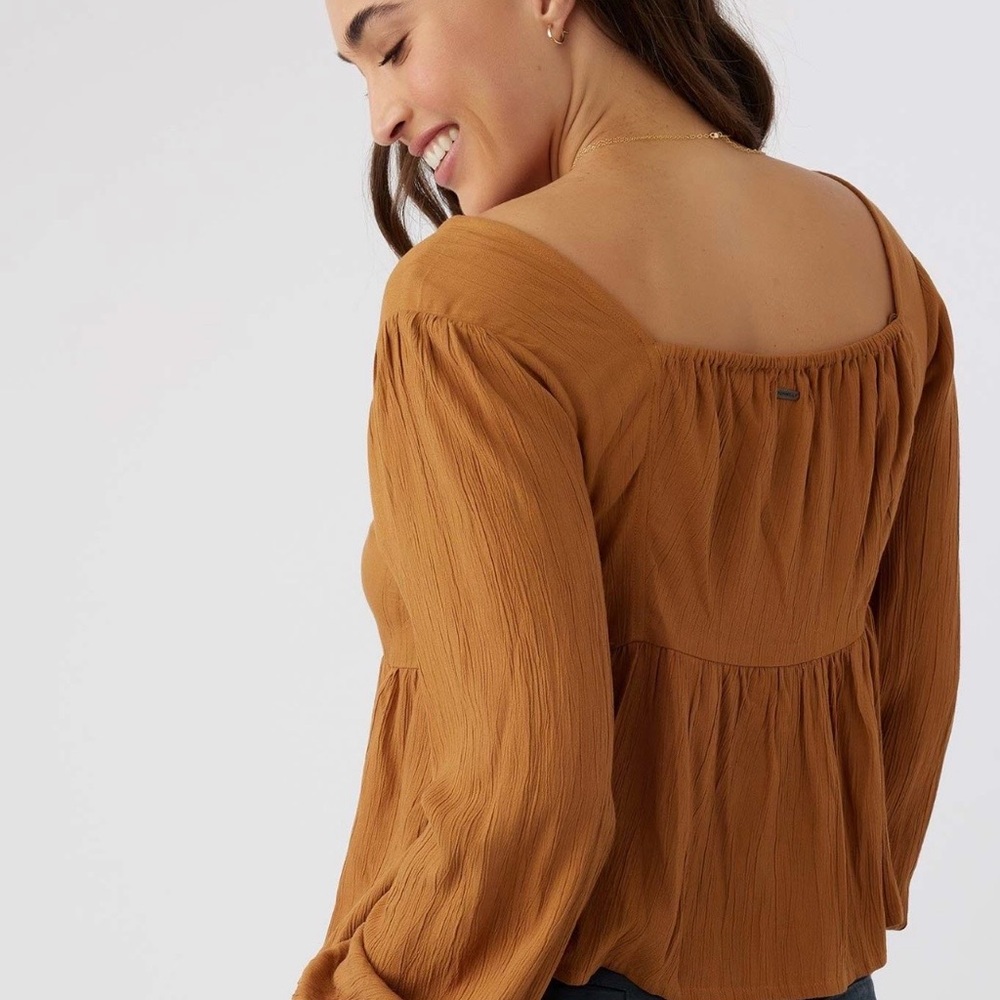 O'Neill Brown V-Neck Ruched Blouse New - Picture 2 of 9